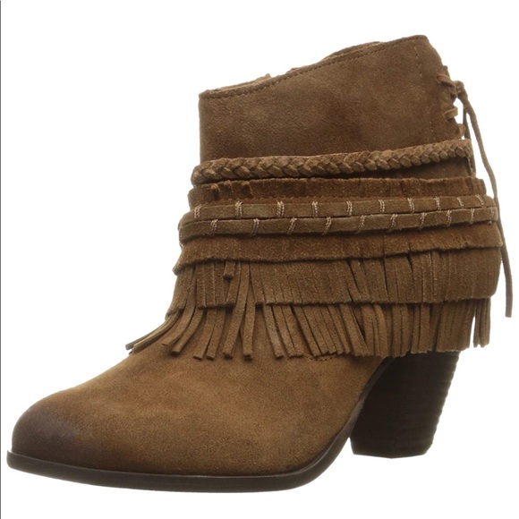 Tan Stitched Boho Fringe Poncho Booties - Picture 5 of 7